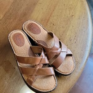 Brown Leather Slide Sandals